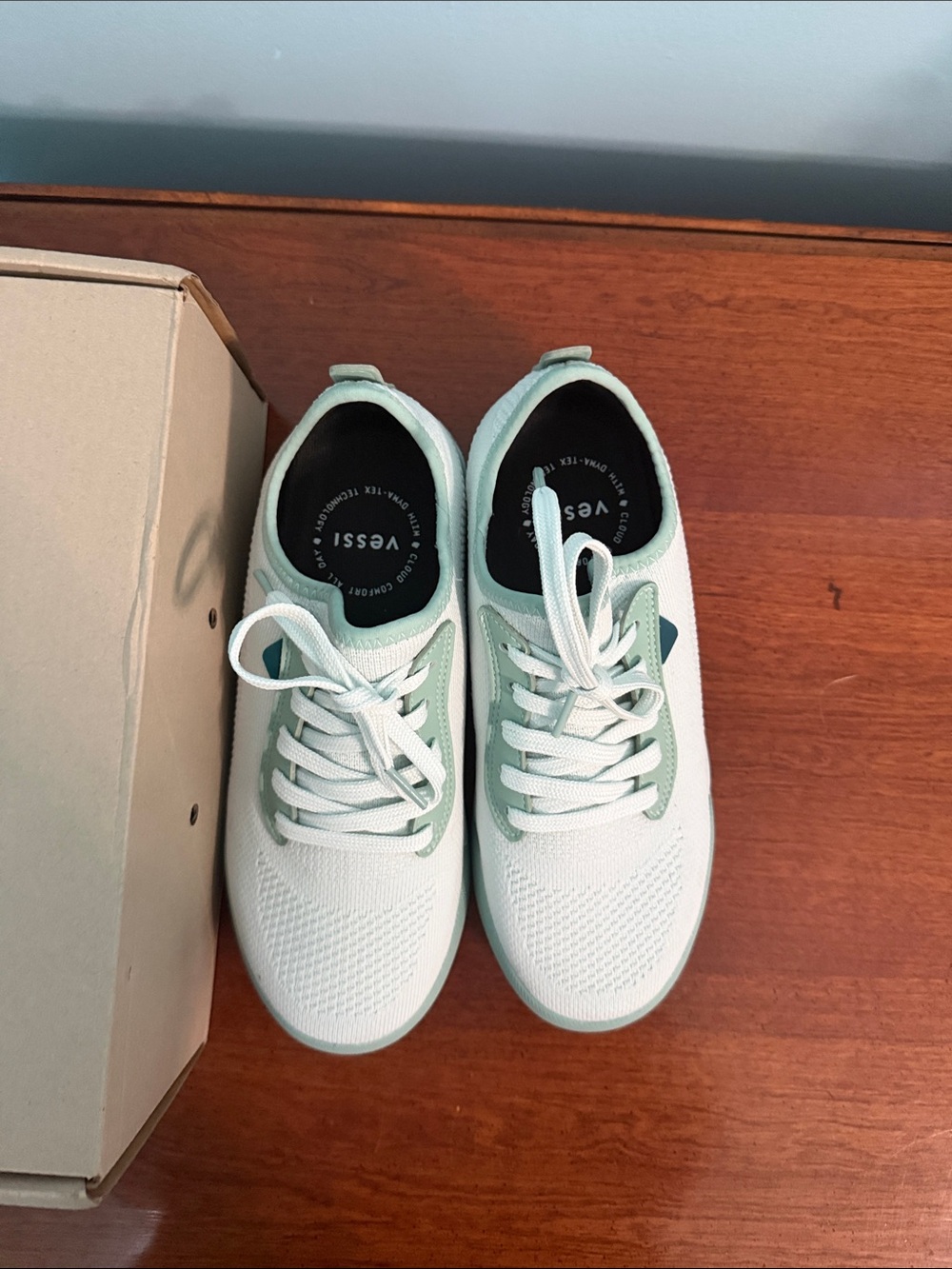 Vessi Women's Mint and White Knit Lace-Up Sneakers